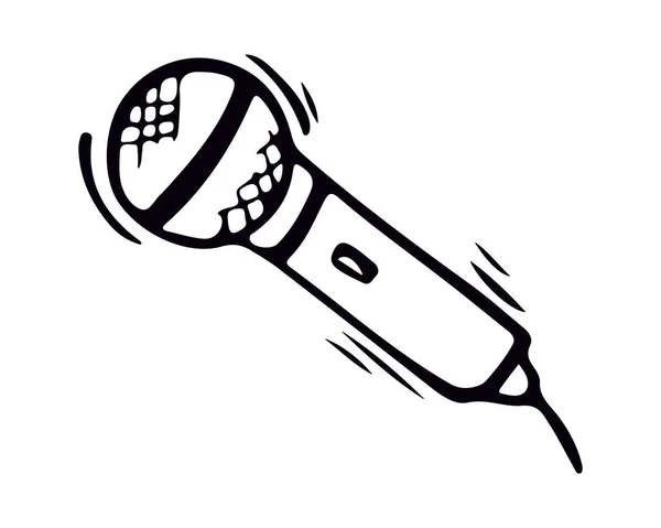 Microfone Karaoke Estilo Doodle Isolado Fundo Branco Vetor — Vetor de Stock