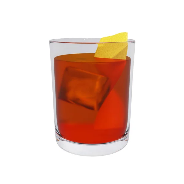 Cocktail Boulevardier Com Cubos Gelo Uma Fatia Laranja Uma Bebida — Fotografia de Stock