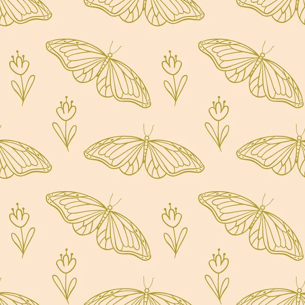 蝴蝶和花朵的图案 无缝图案 可用于填补背景的网页 纺织品 包装纸 矢量说明 — 图库矢量图片