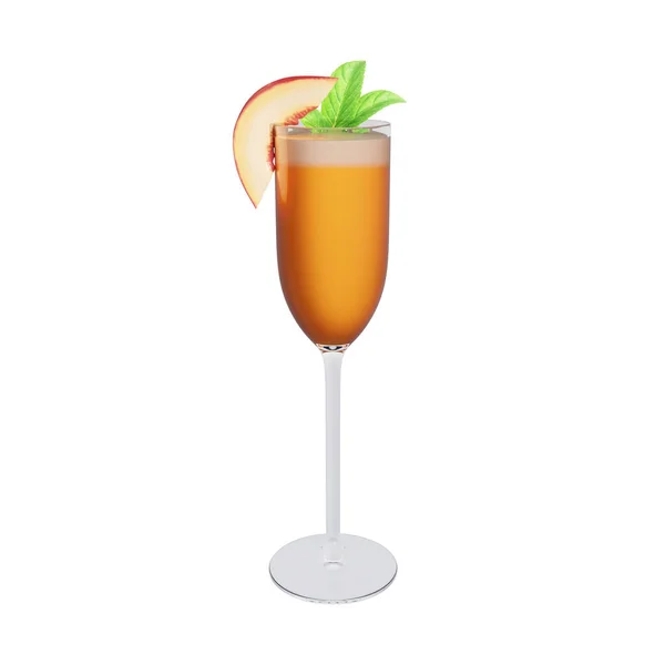 Bellini Cocktail Mit Pfirsich Isoliert Auf Weißem Hintergrund Darstellung — Stockfoto