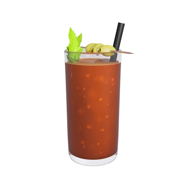 Bloodymarry Cocktail Piece Celery Olives Rendering — Stock Photo, Image
