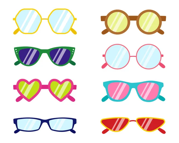 Set Colecciones Gafas Sol Aisladas Sobre Fondo Blanco Ilustración Vectorial — Vector de stock