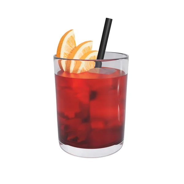 Negroni Cocktail Glas Mit Eiswürfeln Und Orangenscheibe Darstellung — Stockfoto