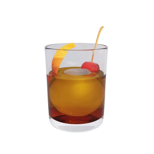 Old Fashioned Cocktail Garnished Orange Twist Rendering — Stock Photo, Image
