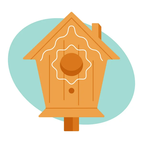 かわいい漫画の木製の鳥の家 白地に隔離されたベクトルアイコン — ストックベクタ