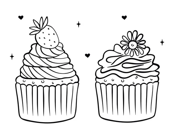 Σετ Cupcakes Στυλ Doodle Χειροποίητο Κέικ Σχέδιο Για Κάθε Σκοπό — Διανυσματικό Αρχείο