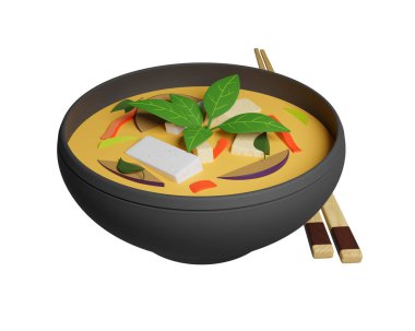 Tayland usulü köri menüsü. Tayland yemeği. 3d oluşturma