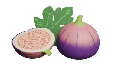 Arka planda yeşil yapraklı taze incir. 3d oluşturma