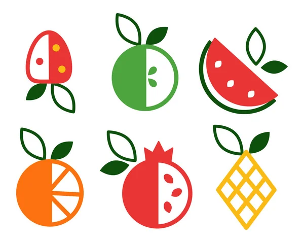 Colección Frutas Estilo Minimalista Lindas Frutas Coloridas Diseño Geométrico Simple — Vector de stock