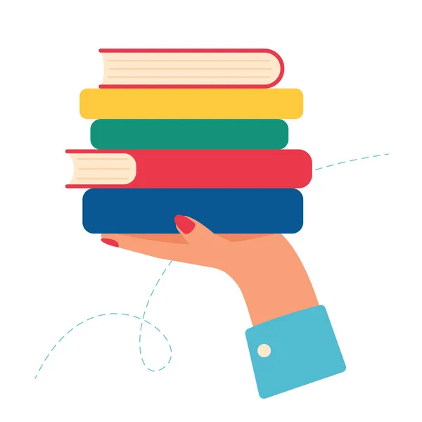 Hand Die Een Stapel Boeken Vasthoudt Bibliotheek Literatuur Begrip Onderwijs — Stockvector