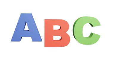 Alfabe harflerinin 3 boyutlu çizimi. 3B görüntüleme