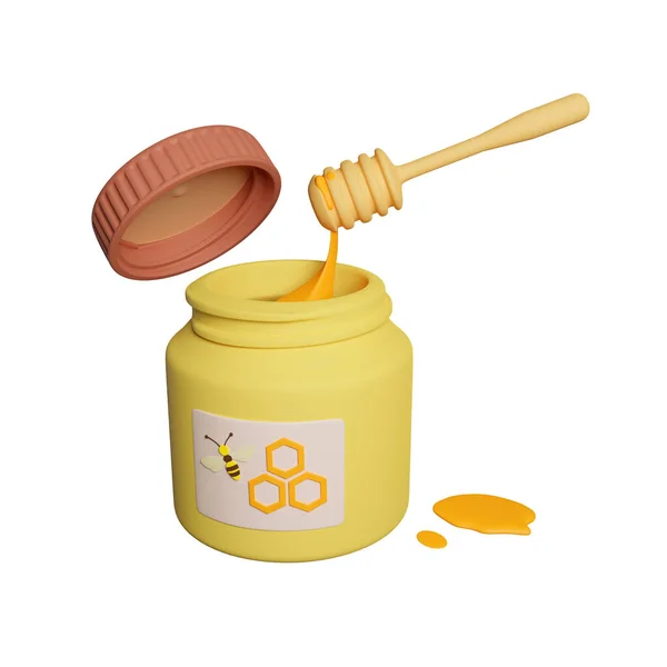 Jar Honey Isolated White Background Rendering — Stock Photo, Image