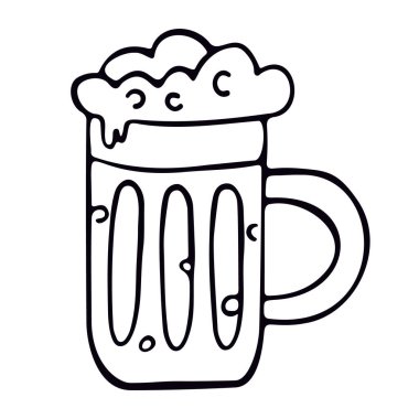 Beyaz arkaplanda karalama tarzında bira bardağı simgesi var. Vektör illüstrasyonu