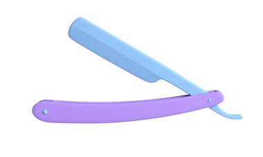 Ustura simgesi. Beyaz arka planda izole edilmiş tıraş için düz jilet. Berber sembolü. 3d oluşturma