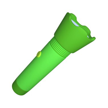 Beyaz arkaplanda yeşil el feneri simgesi izole edildi. 3d oluşturma