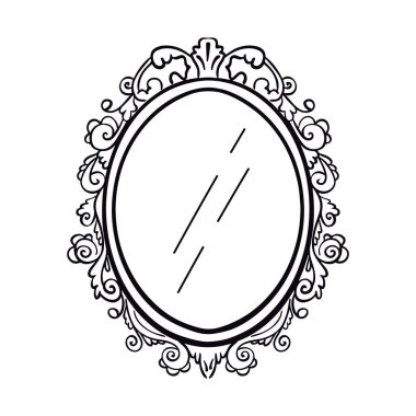 Karalama tarzında klasik ayna. İç tasarım elemanı beyaz arkaplanda izole edildi. Vektör