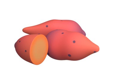 Beyaz üzerine izole edilmiş 3D tatlı patates, posterler, web siteleri, broşürler ve tarım ürünlerinin paketlenmesi için uygun. 3d oluşturma