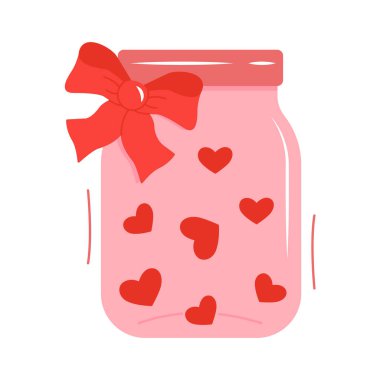 Kupalı kavanoz ve kırmızı kurdele. Vektör illüstrasyonu