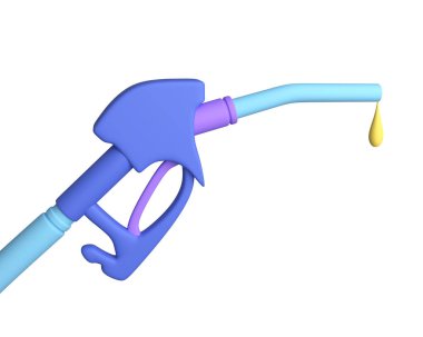 3D benzin pompası, beyaz arka planda damla yağı, petrol endüstrisi ve yakıt servis konsepti. 3d oluşturma