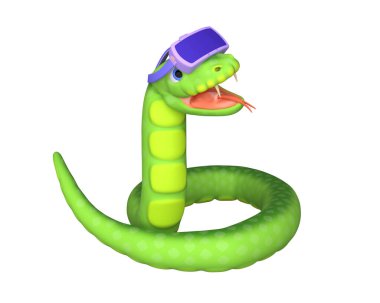 3D cute snake in virtual reality glasses. Concept of virtual reality. 3d rendering clipart