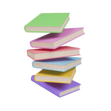 Beyaz arka planda renkli kitap yığını. Okul konseptine geri dönelim. 3d oluşturma