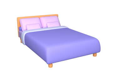 İzole edilmiş arka planda çarşaflı yatak. Modern mobilyalar. Battaniye ve yastıklı yatak. 3d oluşturma