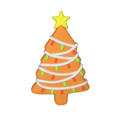 Beyaz üzerine izole edilmiş Noel ağacı şeklinde 3 boyutlu zencefilli ekmek. 3d oluşturma