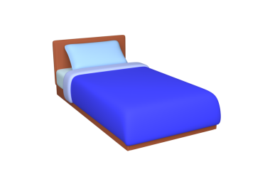 Mavi çarşaflı tek kişilik yatak. Modern mobilyalar. Battaniye ve yastıklı yatak. 3d oluşturma
