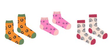 Asgari soyut desenli bir çift çorap ayarla. Vektör illüstrasyonu