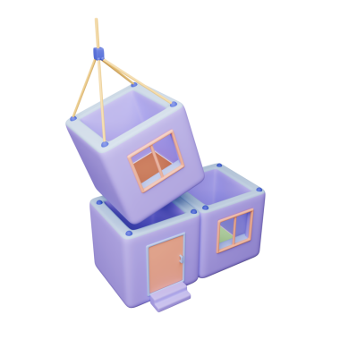 Bir ev inşaatı. Modüler evler yaratma kavramı. 3d oluşturma