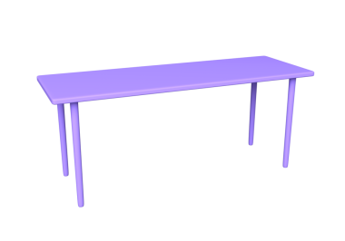 3D izole mor masa. Boş dikdörtgen masa. 3d oluşturma