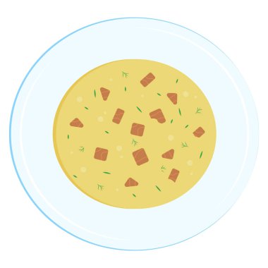 Çorba tabağı. Etli krema çorbası. Vektör illüstrasyonu