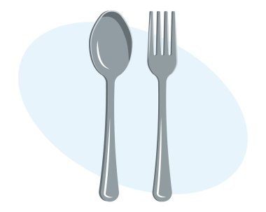 Kaşık ve çatal ikonu. Çatal bıçak seti çizimi. Vektör illüstrasyonu