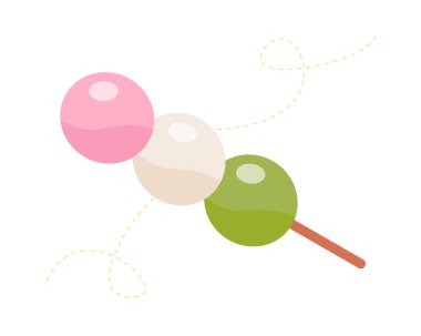Dango geleneksel Japon tatlısı. Hanami Dango tatlısı. Pankart, poster, restoran menüsü için tasarım öğesi. Vektör illüstrasyonu