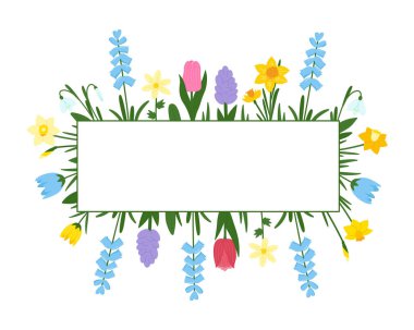 Doğum günü için çiçek çerçevesi, kart, geçmiş, davetiye, çıkartma. Mesaj için yeri olan pankart. Vektör illüstrasyonu