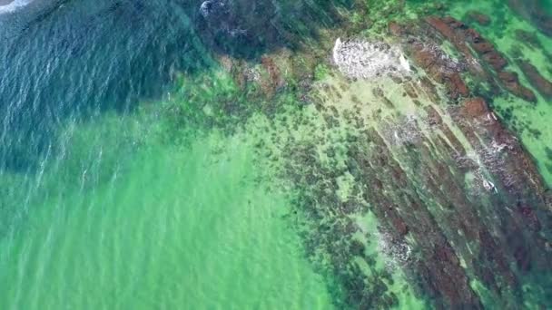 Необычное Скалистое Морское Дно Покрытое Прозрачной Бирюзовой Волнистой Водой Черного — стоковое видео
