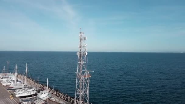 Working Modern Marine Radar Station Located Sea Small Concrete Port — 비디오