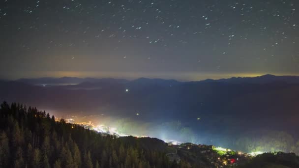 Night Intermountain City Smolyan Bright Evening Electric Lights Clear Sky — Stock Video