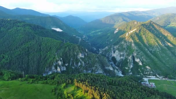 View High Rock Old Village Town Smolyan Green Meadows Cattle — Stockvideo
