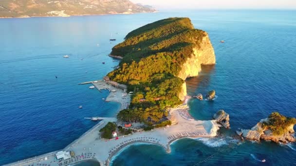 Historical Ancient Tourist Island Nicholas Vegetation Rocky Shores Azure Adriatic — Stock Video
