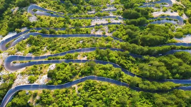Otroligt Slingrande Bergsväg Lovcensky Serpentin Med Farliga Skarpa Svängar Som — Stockvideo