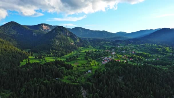 View High Rock Old Village Town Smolyan Green Meadows Cattle — Video Stock