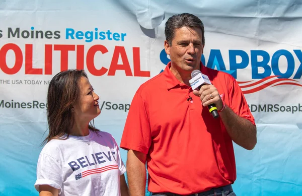 stock image Des Moines, Iowa, USA - August 12, 2023: Businessman and United States Republican presidential candidate Ryan Binkley speaking at the Iowa state fair in Des Moines, Iowa, United States.