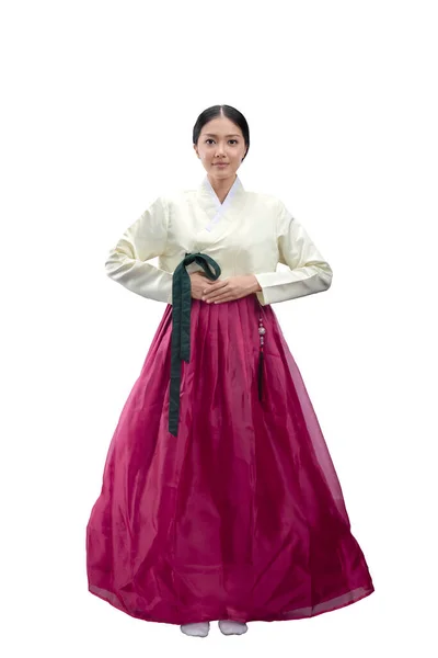 Aziatische Vrouw Dragen Van Een Traditionele Koreaanse Nationale Kostuum Hanbok — Stockfoto