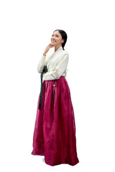 Mulher Asiática Vestindo Traje Nacional Coreano Tradicional Hanbok Isolado Sobre — Fotografia de Stock