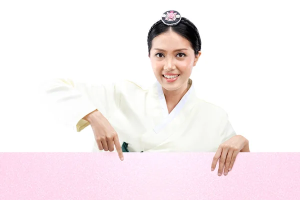 Femme Asiatique Portant Costume National Coréen Traditionnel Hanbok Debout Tout — Photo