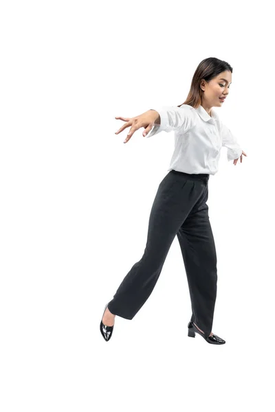 Asian Businesswoman Walking Carefully Isolated White Background — Stock Photo, Image