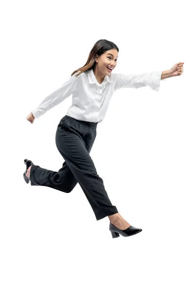 Asiatico Businesswoman Running Isolato Bianco Sfondo — Foto Stock