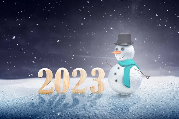 2023 Med Snögubbe Snöfältet Gott Nytt 2023 — Stockfoto