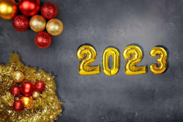 2023 Mit Weihnachtsdekoration Auf Schwarzem Hintergrund Frohes Neues Jahr 2023 — Stockfoto